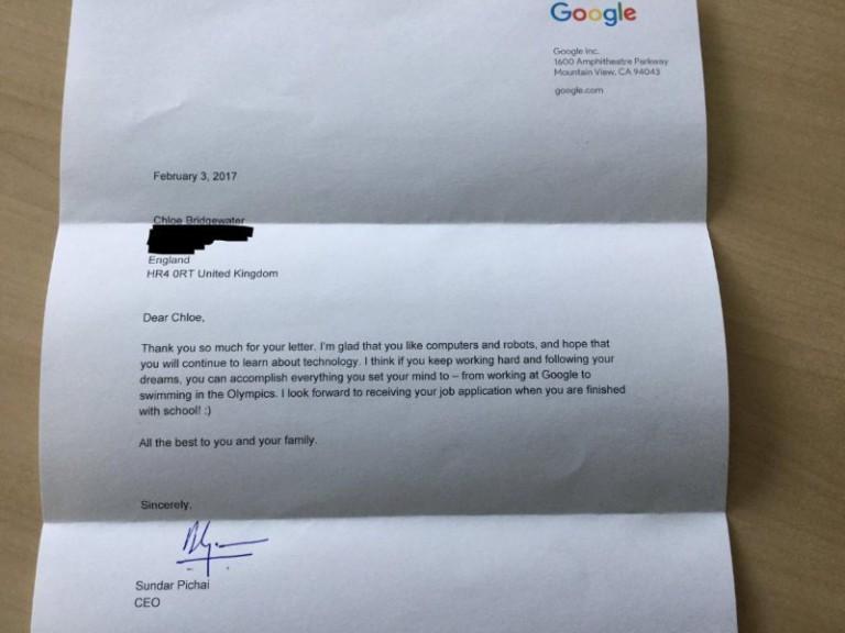 Семилетняя девочка подала резюме в Google и получила личный ответ от гендиректора