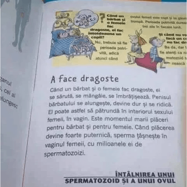 Elevii din clasa IV-a învață ce înseamnă orgasmul dintr-un manual