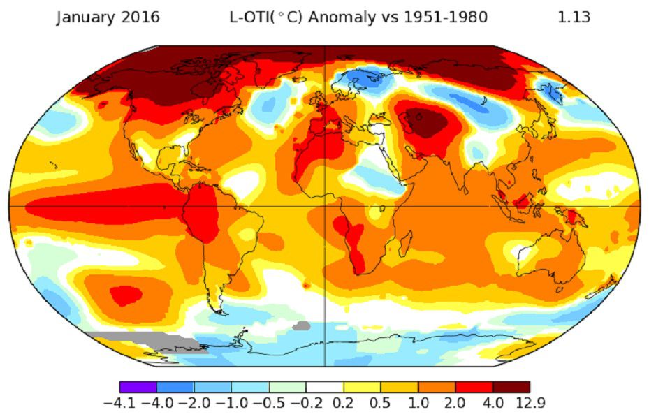 Январь 2016 года стал самым теплым за последние 135 лет